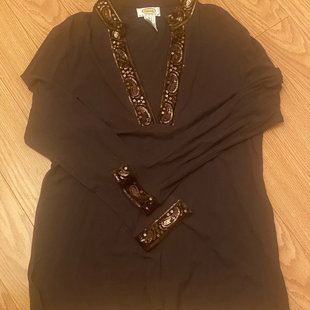 Talbots Brown Embellished Blouse